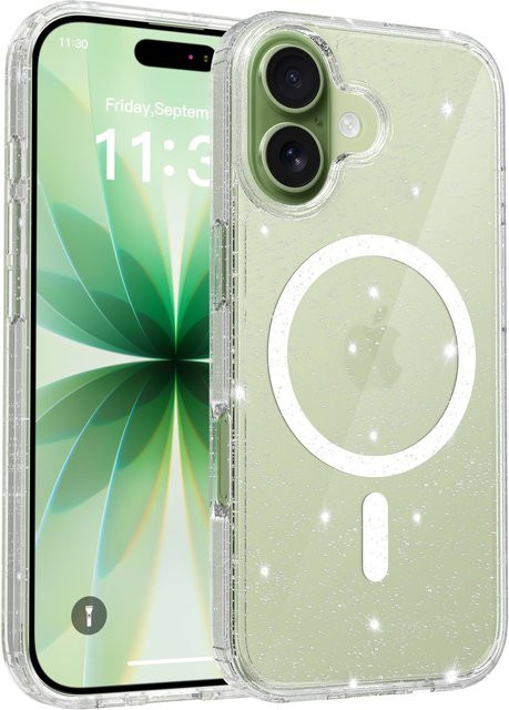 NYFundas Hybrid Schutzhülle mit MagSafe und Glitzer für iPhone 17 Air 16 Pro Max 14 13 in Transparent - Bild 1