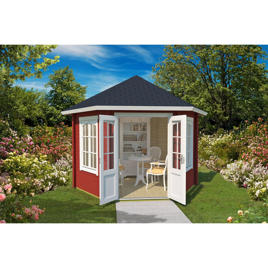 Lasita Maja Pavillon aus Fichtenholz in Schwedenrot, B/T: 350 x 303,1 cm - Bild 2