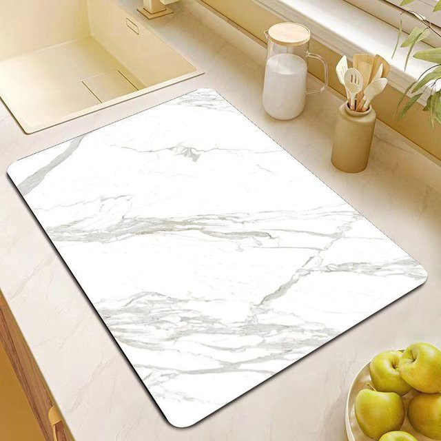 Saugfähige Abtropfmatte für Spüle und Bar von Yiran Furniture, Marmoriertes Design, Farbe: Weiß, B/T: 60 x 40 cm - Bild 1