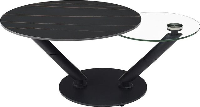 Couchtisch Eldova in Schwarz und Transparent mit Keramik in Marmor-Optik, Breite: 130 cm, Tiefe: 80 cm - Bild 1