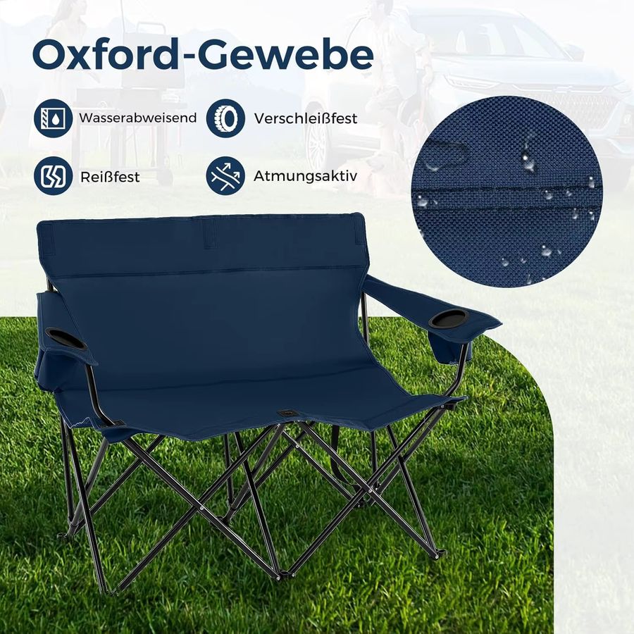 GOFLAME Campingstuhl für 2 Personen, klappbares Campingsofa mit Getränkehaltern und Armlehnen, Blau - Bild 1