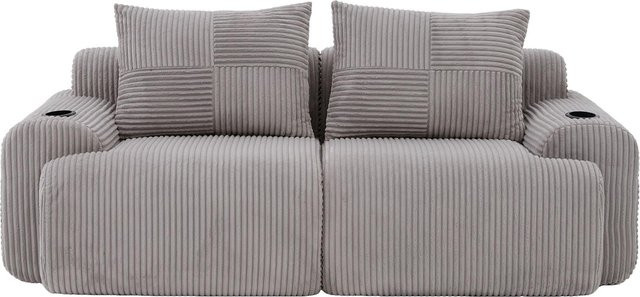 Gomyway Modulares 2-Sitzer-Cordsofa in Hellgrau mit Getränkehalter und Seitentasche, B/T/H: 200 x 99 x 80 cm - Bild 1