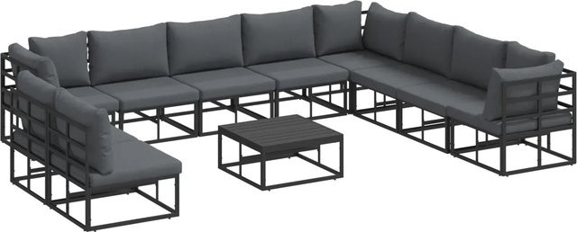 vidaXL Garten-Sofa-Set 11-teilig in Schwarz mit Kissen aus Aluminium und Textilene in U-Form - Bild 1