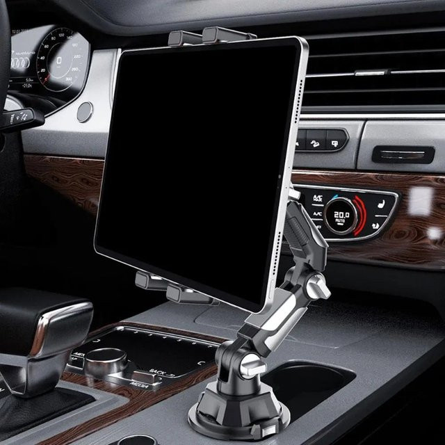 VIKEFON Universeller Auto-Getränkehalter und Tablet-Telefonhalterung mit verstellbarem langem Arm in Schwarz - Bild 1
