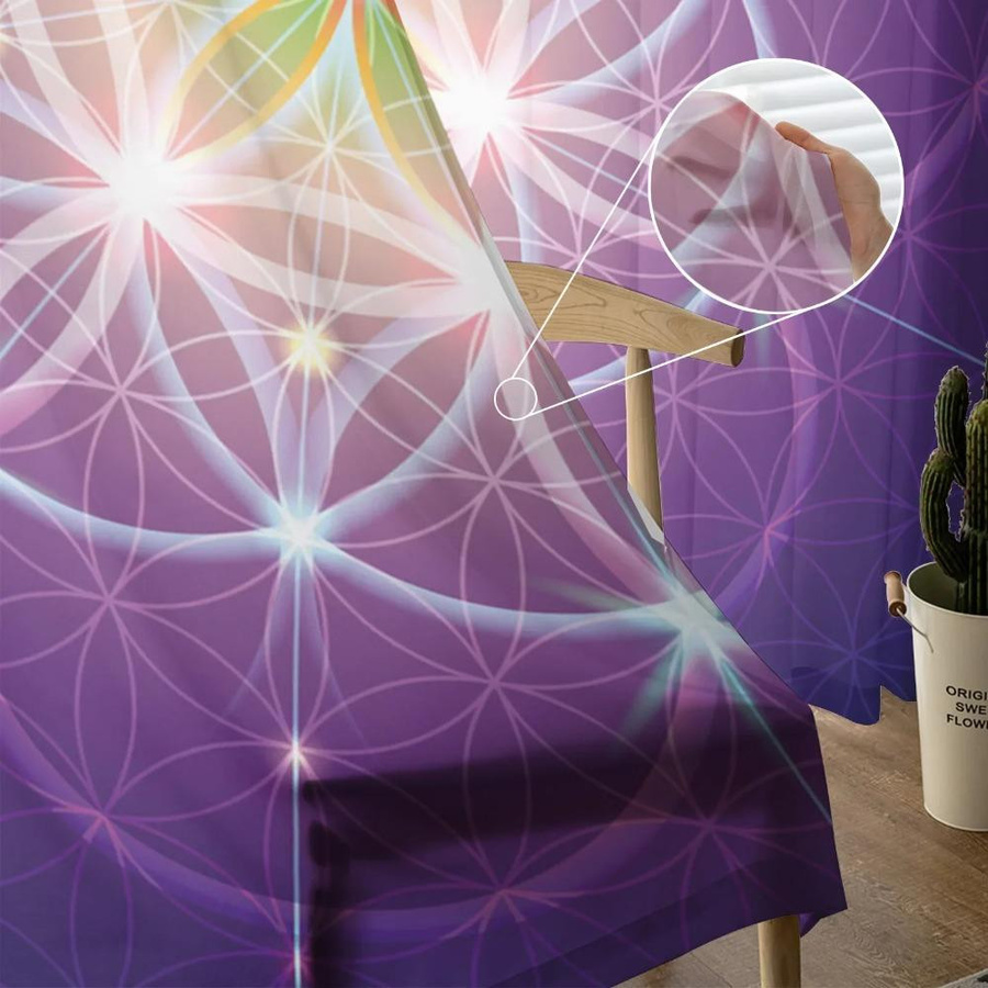 Yiran Furniture Life Of Flower Tüll-Vorhang in Lila mit floralem Druck, transparenter Voile-Stoff, B: 135 cm, H: 115 cm - Bild 2