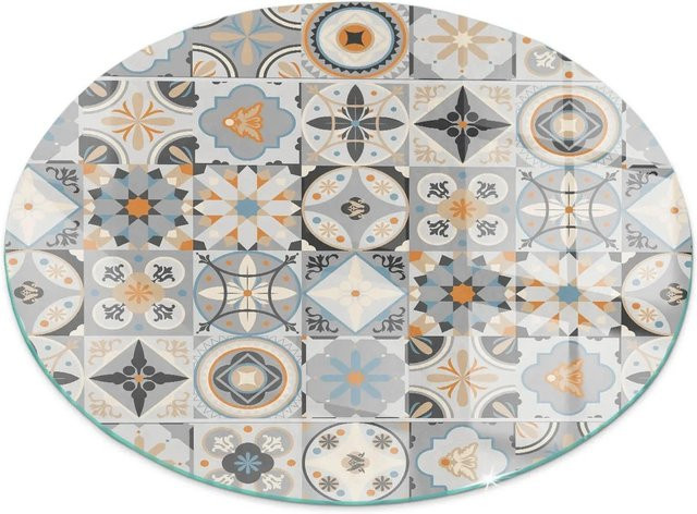 Tulup Kamin-Funkenschutzplatte aus Glas mit Mosaikmuster in Grau, Rund, Durchmesser: 50 cm - Bild 1
