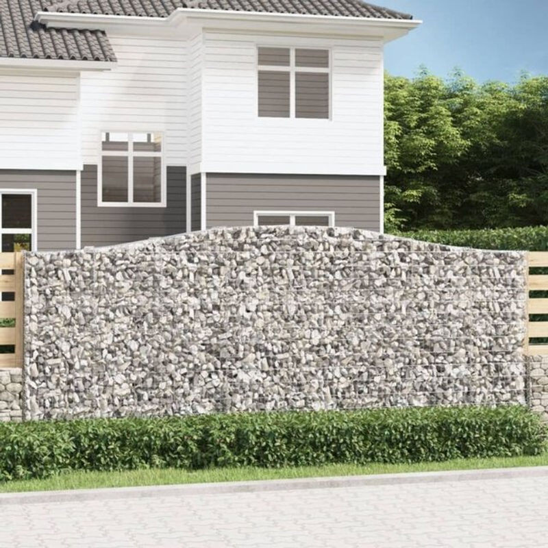 Vidaxl Gabionen mit Hochbogen Set aus verzinktem Eisen in Silber, 4 Stück, B/T/H: 400 x 50 x 160/180 cm - Bild 1