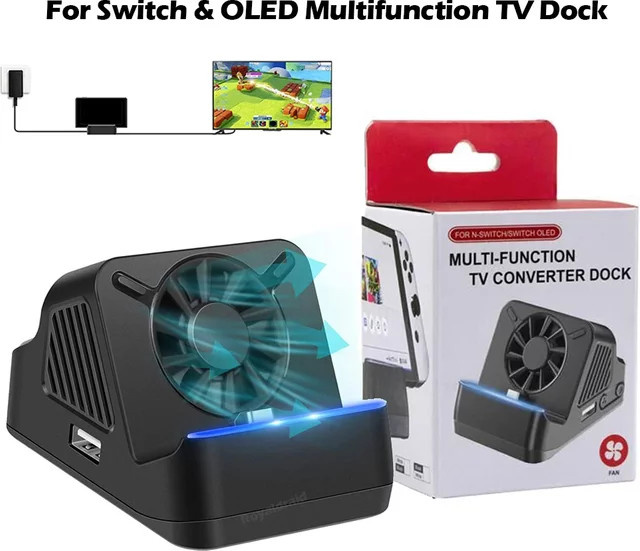 Hayoumon Multifunktions-Ladestation für Nintendo Switch OLED mit Lüfter und USB 3.0-Anschluss, Schwarz - Bild 1