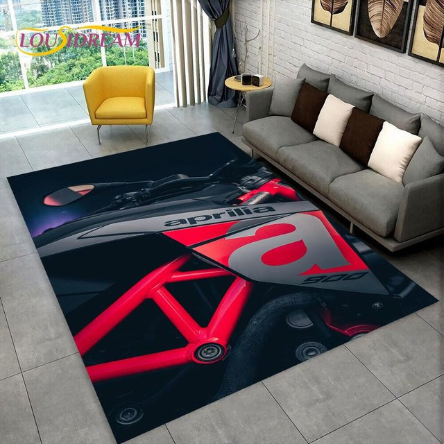 HD Aprilia Racing Motorrad Logo Teppich, rutschfeste 3D Bodenmatte aus Polyester für Wohnzimmer, Schlafzimmer oder Kinderzimmer, B: 200 cm, T: 160 cm, Farbe: Schwarz - Bild 1