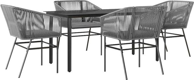 vidaXL 5-teilige Garten-Essgruppe aus Poly Rattan mit Glasplatte und Kissen in Grau - Bild 1