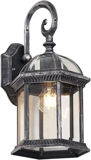 QAZQA Glasgow Klassische Außenwandleuchte in Antik Silber mit Glas, IP44 - Bild 1