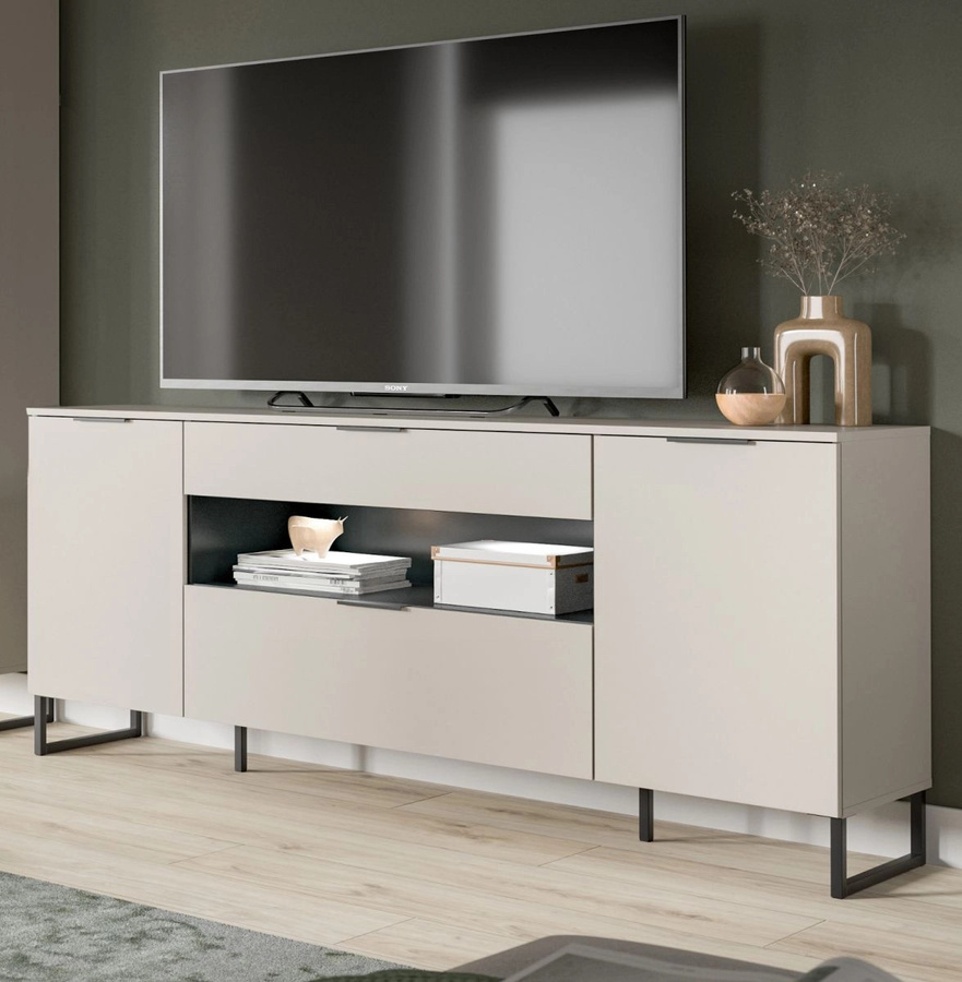 Modernes TV-Lowboard Morena von Inn.Furn in Beige, Sand und Schwarz mit Soft-Close-Schubladen, B: 185 cm, T: 41 cm, H: 80 cm - Bild 1