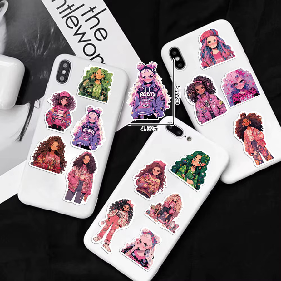 50 Stück Cartoon Anime Mädchen Graffiti Aufkleber aus wasserfestem Vinyl in Multicolour für Laptop, Handy und Skateboard - Bild 2