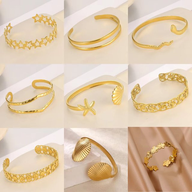 Armreif Edelstahl, Gold, Damen, Blume, Stern, Shell - Bild 1