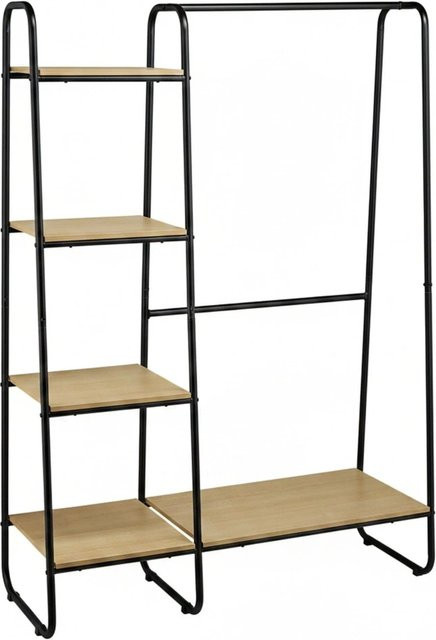 Relaxdays Garderobe mit Regal aus Metall und Holzoptik in Schwarz, H x B x T: 150 x 100 x 41 cm - Bild 1