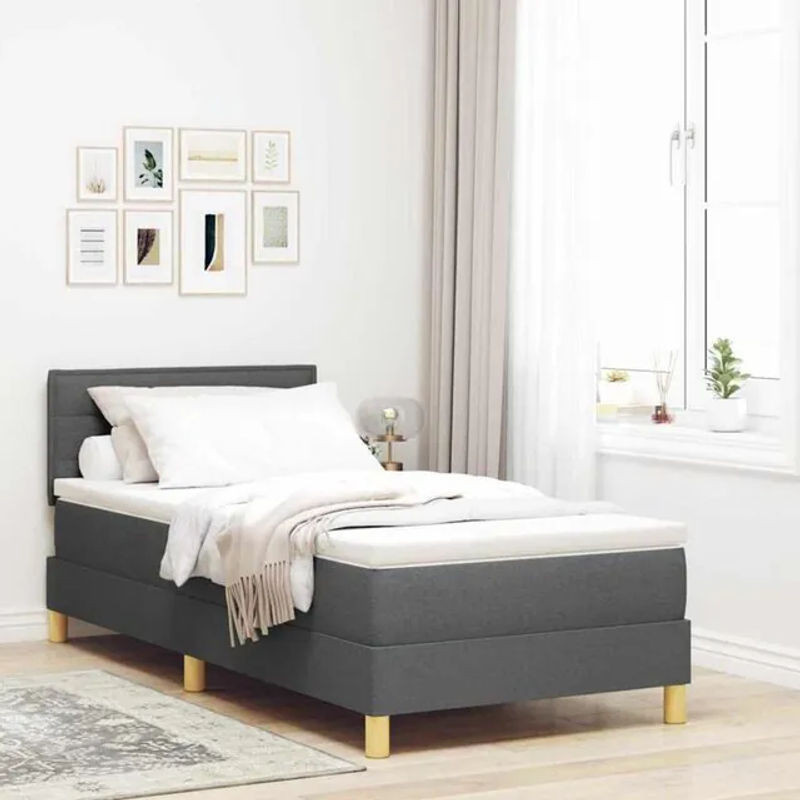 vidaXL Boxspringbett mit Matratze in Anthrazit und Grau aus Stoff, B/T/H: 90 x 200 cm - Bild 1
