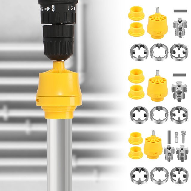Toorise PVC-Rohreinfädler-Set für elektrische Bohrmaschinen mit 3 Matrizen für 1/2 Zoll, 3/4 Zoll und 1 Zoll - Bild 1