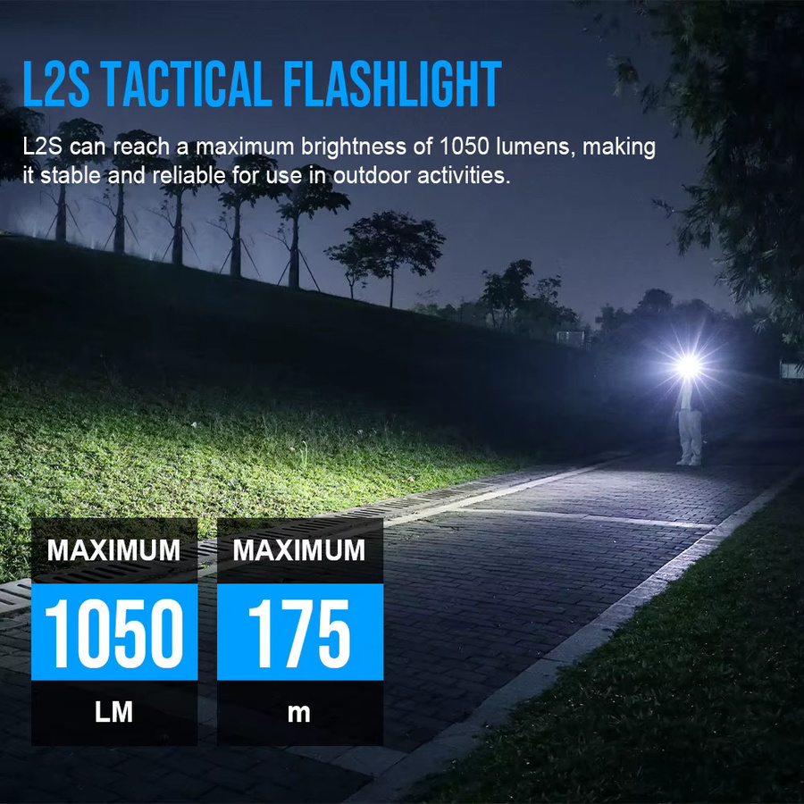 Trustfire L2S Taktische Taschenlampe mit 1050 Lumen, USB wiederaufladbar, IPX6 wasserdicht, Schwarz - Bild 2