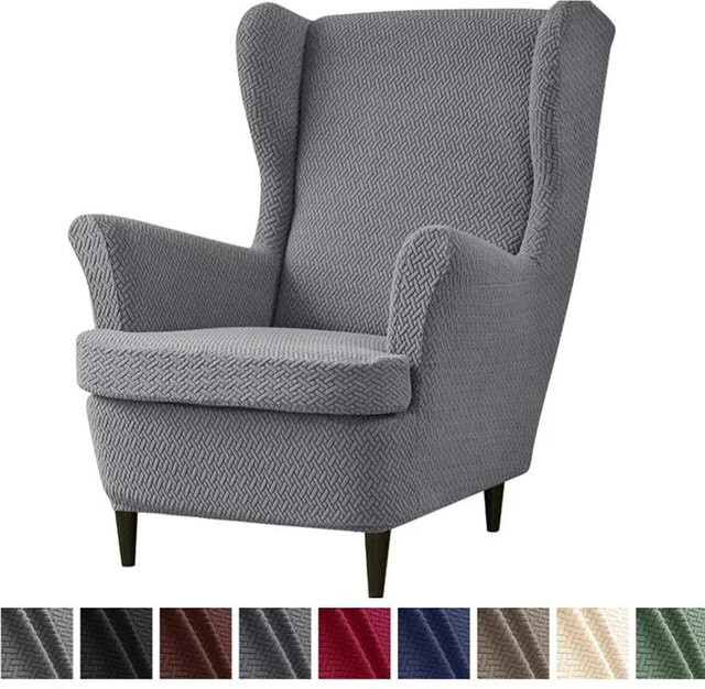 Elastischer Jacquard Ohrensesselbezug aus Stretch-Spandex mit Sitzkissenbezug in Grau - Bild 1