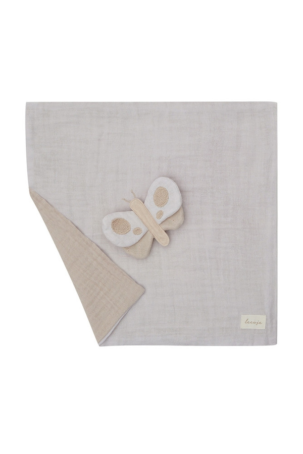 Leevje Kuscheltuch aus organic Musselin mit Schmetterling in Beige - Bild 1