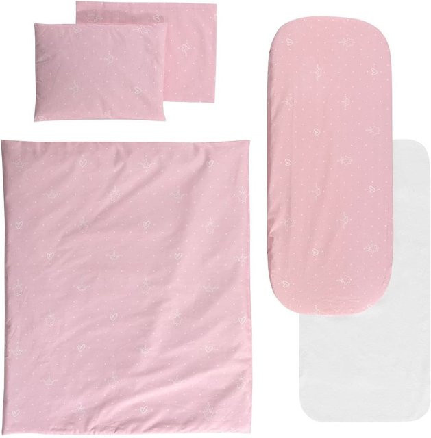 Lorelli Kinderwagen-Bettwäscheset 5-teilig in Pink mit Sternen und Punkten, inklusive wasserdichter Decke und Spannbettlaken - Bild 1