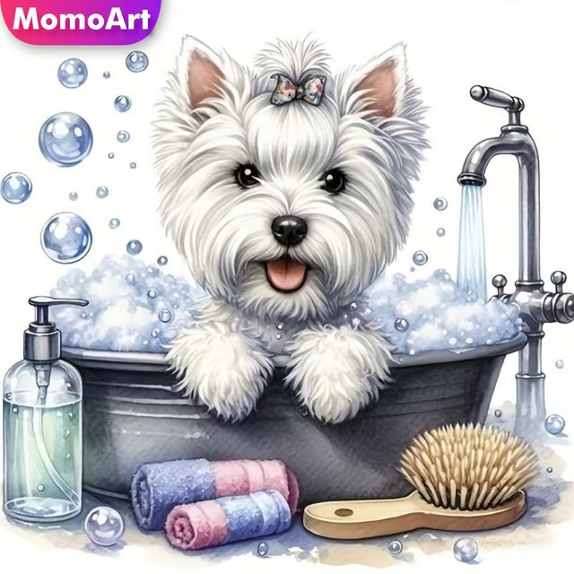 Momoart Hund Diamantmalerei DIY Tierbild Strass Mosaik Stickerei in Multicolour B/B/H: 20 x 20 x 20 cm - Bild 1