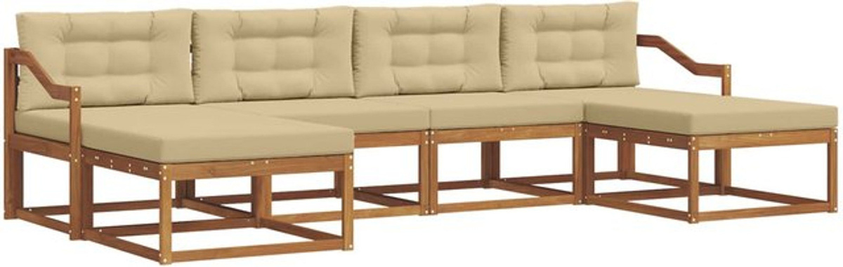 Modernes 6-teiliges Outdoor-Sofagarnitur Loungemöbel Set von vidaXL aus Akazie mit Kissen in Natur und Beige - Bild 1