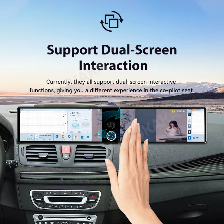 Aotsr Android Auto und CarPlay Doppelbildschirm Multimedia Player mit GPS für Renault Megane 3 2009-2014, 24,6 Zoll, Schwarz - Bild 2