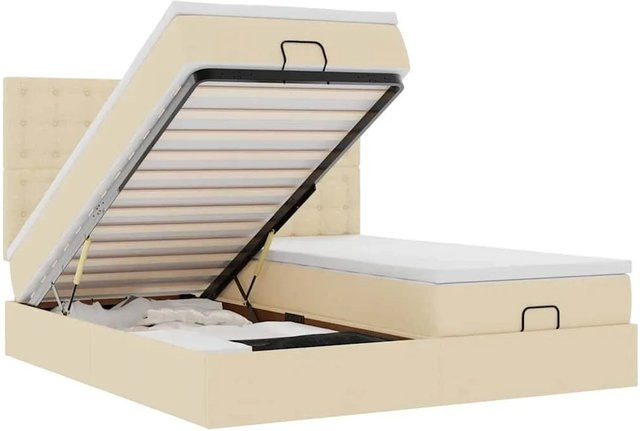 vidaXL Ottoman-Bett mit Matratze, LED-Unterbettbeleuchtung und USB-Ladeport, Farbe: Creme/Beige, B/T/H: 200 x 200 x 203 cm - Bild 1