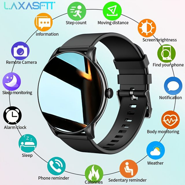 LAXASFIT Outsport Smartwatch mit Bluetooth-Anrufen und Herzfrequenzmesser für Android und iOS, Unisex, Schwarz/Pink - Bild 1