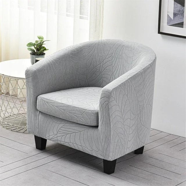 Elastischer Klubsesselbezug mit Sitzkissenbezügen im Blätter-Jacquard-Design, Grau, 1 Set - Bild 1