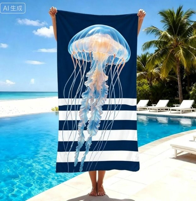 Schnelltrocknendes Mikrofaser-Strandtuch von JMG Household Supplies mit Quallen-Print in Blau und Multicolour, sandfrei und saugfähig, B/H: 50 x 100 cm - Bild 1