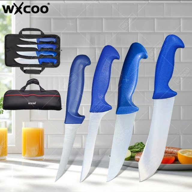 WXCOO 1-5-teiliges Küchenzubehör-Set aus Edelstahl in Blau mit Metzger- und Ausbeinmessern, Fischfiletiermesser und Tasche - Bild 1