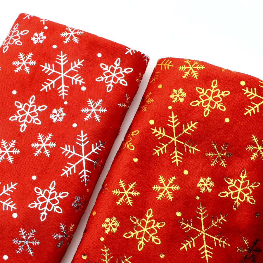 DUTRIEUX Samtstoff mit metallischen Schneeflocken in Rotgold für Weihnachtsdeko und DIY-Projekte, Breite: 149,86 cm, Länge: 49,99 cm - Bild 2