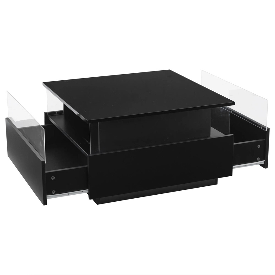 okwish Couchtisch mit LED-Beleuchtung und 2 Schubladen in Schwarz, B/T/H: 70 x 70 x 41 cm - Bild 2
