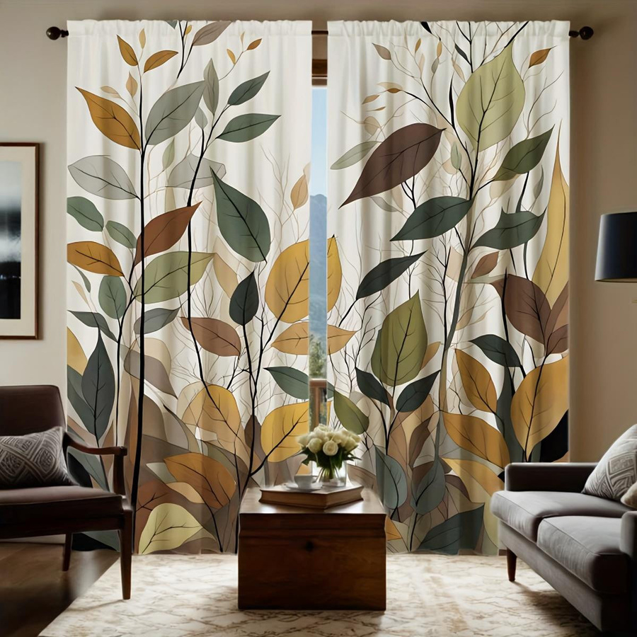 Set aus 2 dekorativen Gardinen mit gelbem Blätter-Digitaldruck von Tonnika Chen, Polyester, B: 100 cm, H: 70 cm - Bild 2