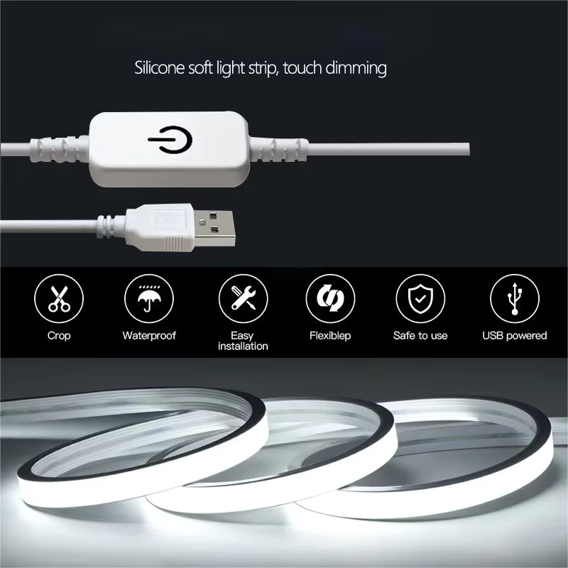 Acosh Neon LED Lichtstreifen mit Touch-Sensor, dimmbar und wasserdicht, weißes USB Neon Flex Band für Schlafzimmer und Party-Dekoration - Bild 2