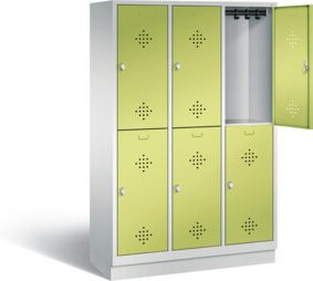 C+P Spind Classic doppelstöckig mit 6 Türen, Korpus Lichtgrau und Front Viridingrün, H 180 cm x B 120 cm x T 50 cm - Bild 1