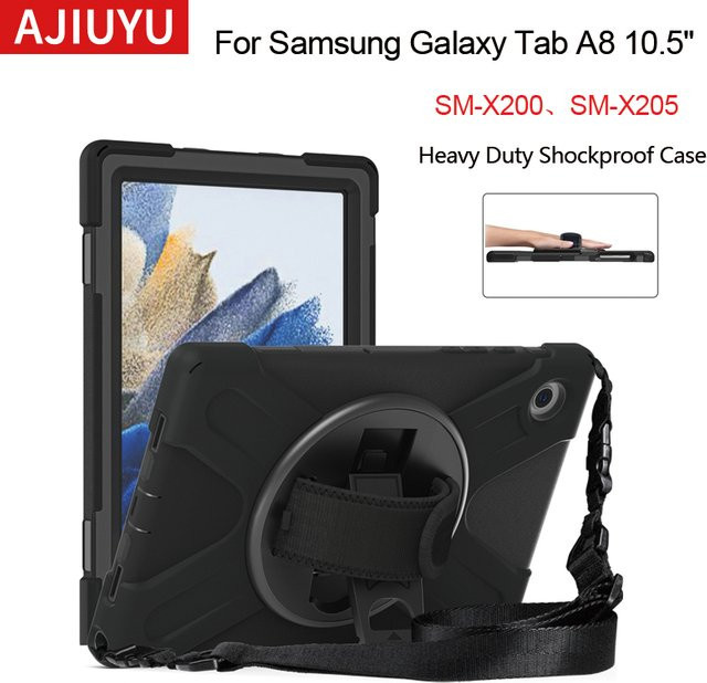 Ajiuyu Robuste Silikon Schutzhülle für Samsung Galaxy Tab A8 10.5 Zoll SM-X200 SM-X205 in Schwarz - Bild 1