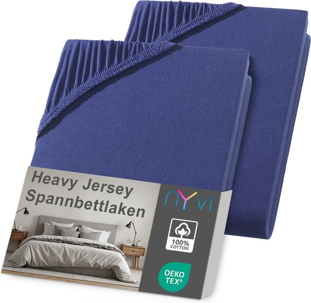 NYVI DreamScience Heavy Jersey Spannbettlaken 2er Pack, Navyblau, B/T: 160 x 200 cm, bügelfrei und formstabil - Bild 1