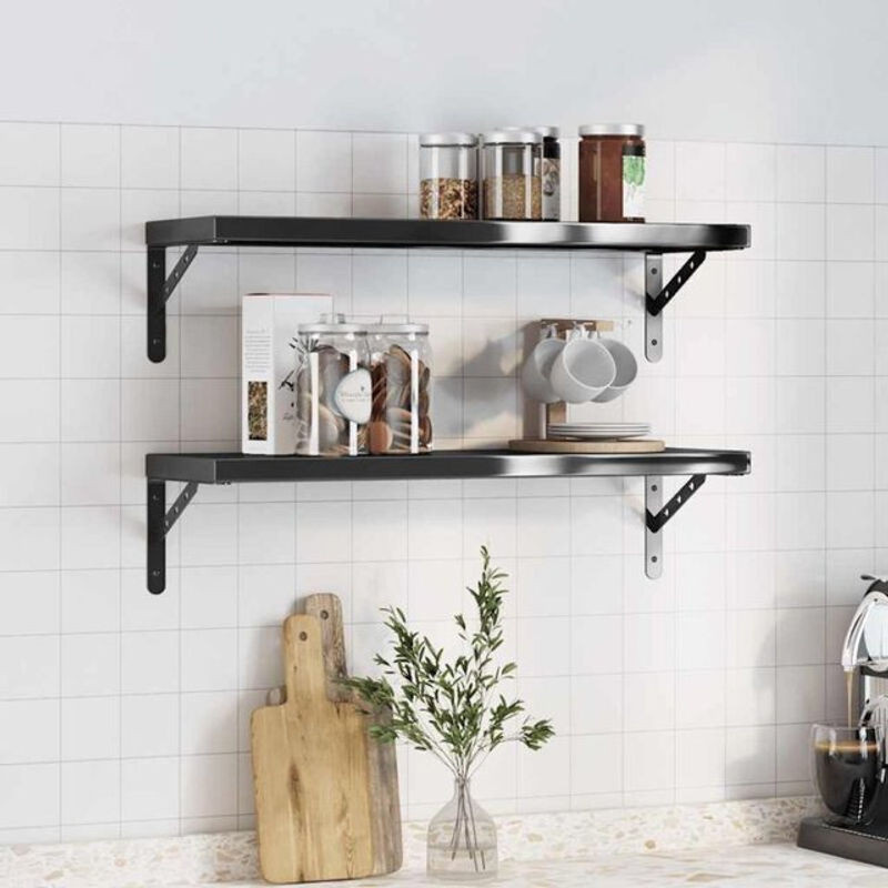 Vidaxl Wandregal Set aus Edelstahl in Schwarz, 2 Stück, B/H/T: 75 x 3 x 23,5 cm - Bild 1