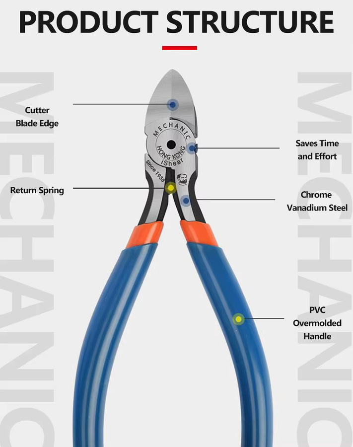 MECHANIC iShear Diagonal-Schneidezange aus Chrom-Vanadium-Stahl für Elektriker - Bild 4