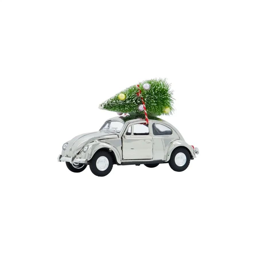 House Doctor Weihnachtsdekoration silbernes Auto mit Baum aus Metall, Höhe: 12 cm - Bild 1