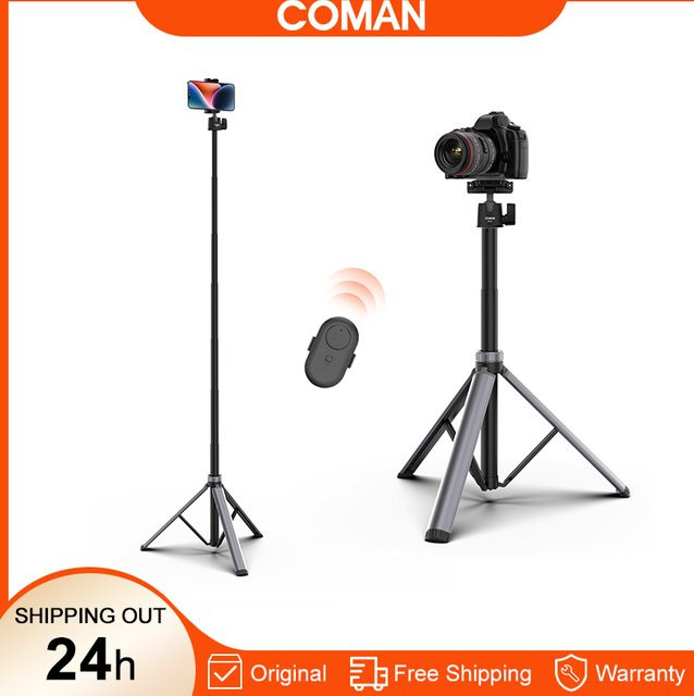 COMAN MT66 Lichtstativ in Schwarz, tragbares Stativ mit 1/4-Zoll-Schraube für DSLR und Actionkameras, Höhe: 200 cm - Bild 1