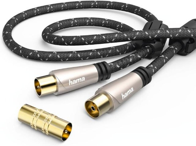 Hama Antennen-Kabel mit Koax-Stecker und Koax-Kupplung in Schwarz, Länge: 5,0 m, 120 dB - Bild 1