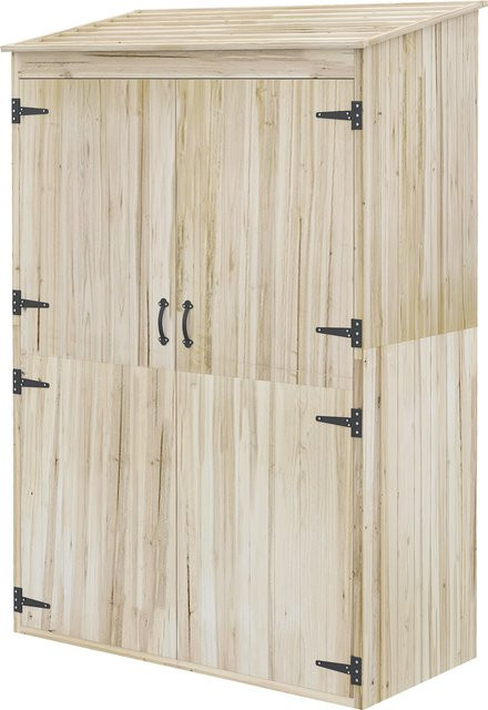 Outsunny Gartenhaus Holzschrank mit 2 Regalen und 2 magnetischen Türen in Naturholz, B/T/H: 120 x 57 x 183 cm - Bild 1