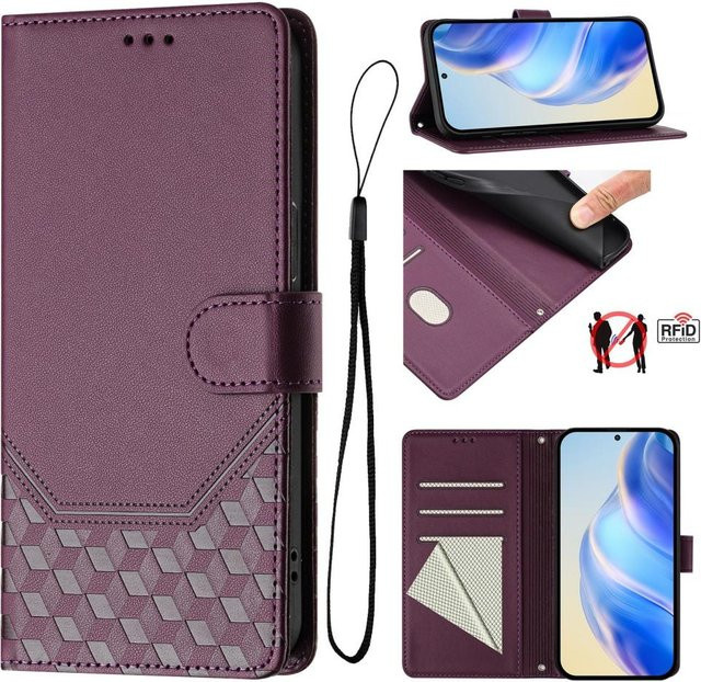 3D Leder Handy Hülle als Portemonnaie Buch für Motorola Edge Serie in Purple - Bild 1