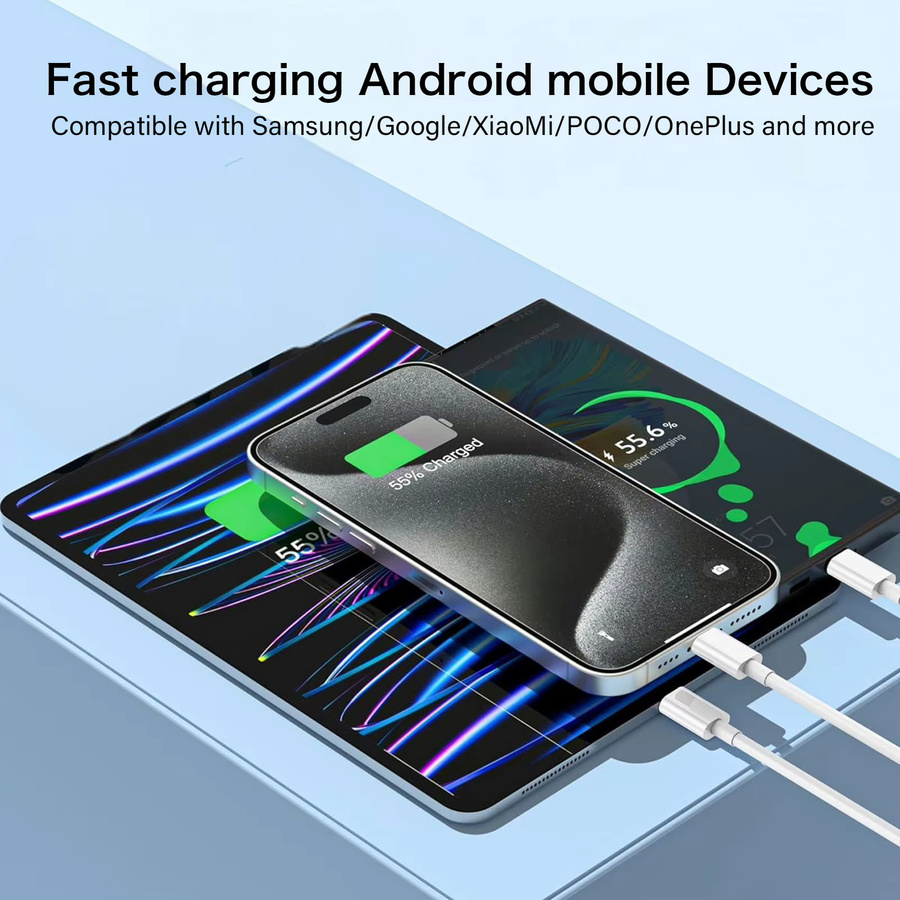 Tonsiny USB-C auf USB-C Schnellladekabel 60W in Weiß für iPhone, iPad, Samsung und andere Geräte - Bild 4