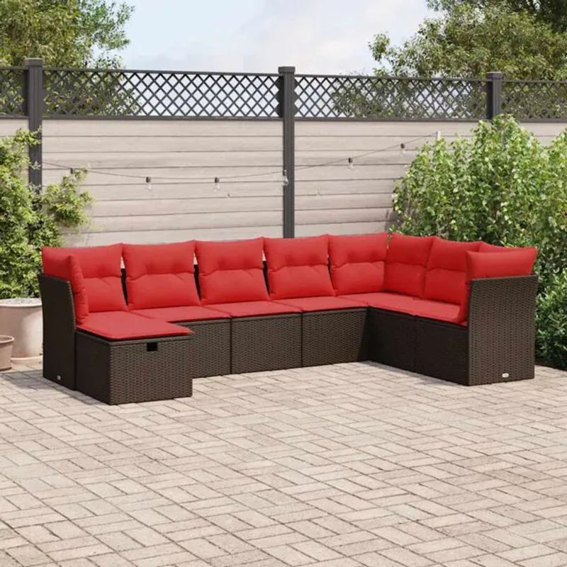 8-tlg. modulare Garten-Sofagarnitur mit Polyrattan und Kissen in Braun von vidaxl - Bild 1