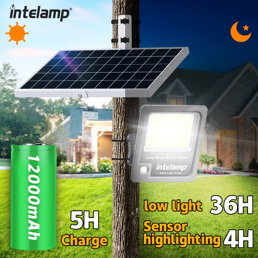 Intelamp Solarleuchte mit 12000mAh Akku, Solar-Flutlicht mit zwei Bewegungssensoren und großem Solarpanel, Schwarz - Bild 4